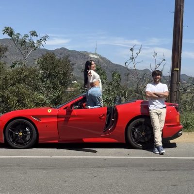 Red Ferrari Los Angeles Hollywood Sign Driving Tour Couple