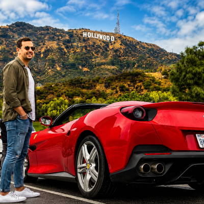 hollywood sign red ferrari